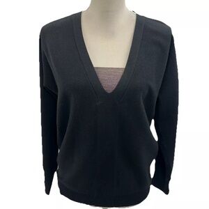 Chico’s 1 Black  Metallic V Neck Sweater Women’s Medium Long Sleeves